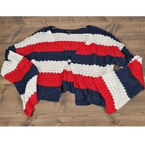 33 Degrees 4th of july crochet cover womens szXL red white blue long sleeve USA